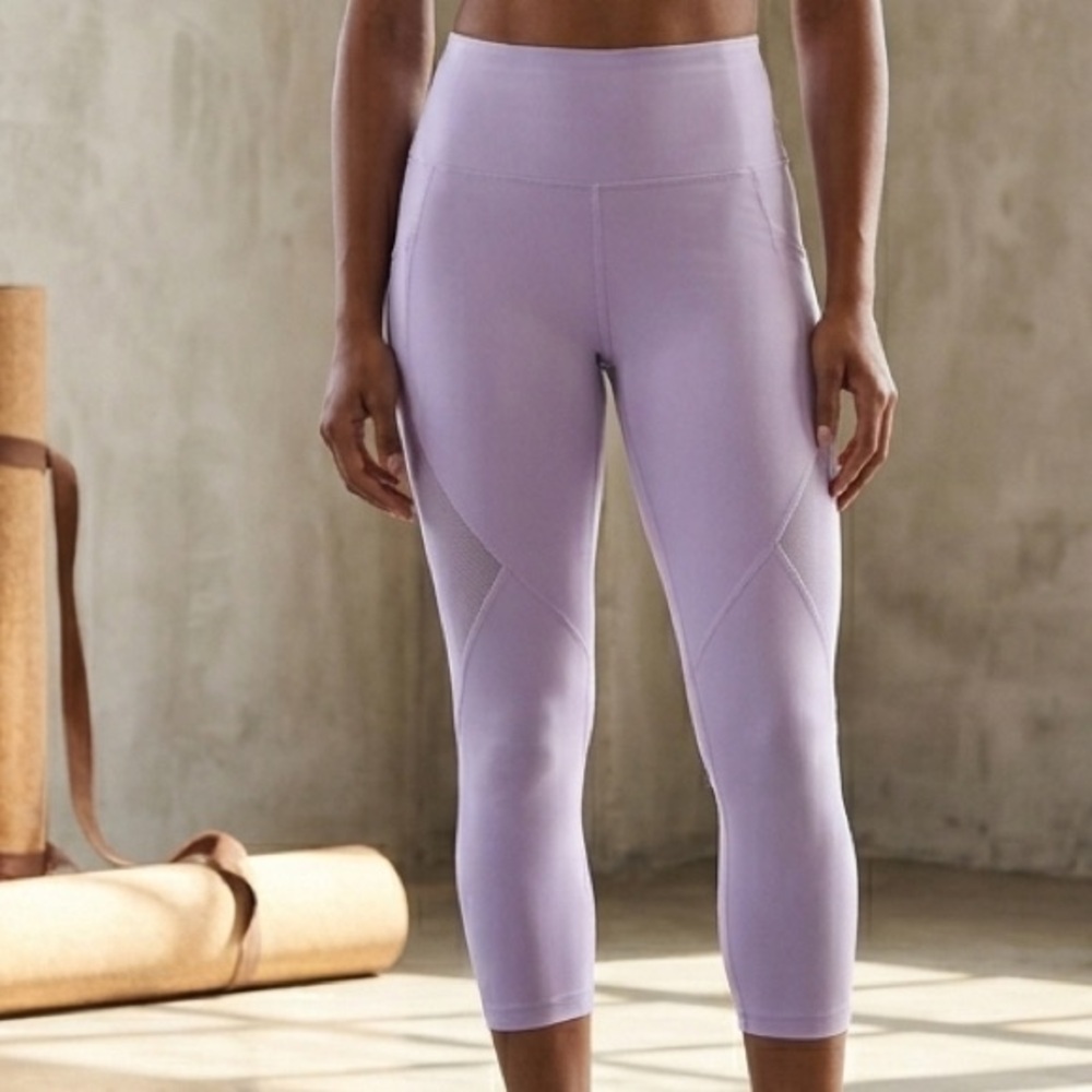 Skinny Capri Reebok Light Lavender Mesh High Rise Leggings Size L Large
